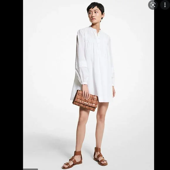 michael kors cotton lawn dress Michael Kors Smocked Cotton Lawn Puff Sleeve Dress